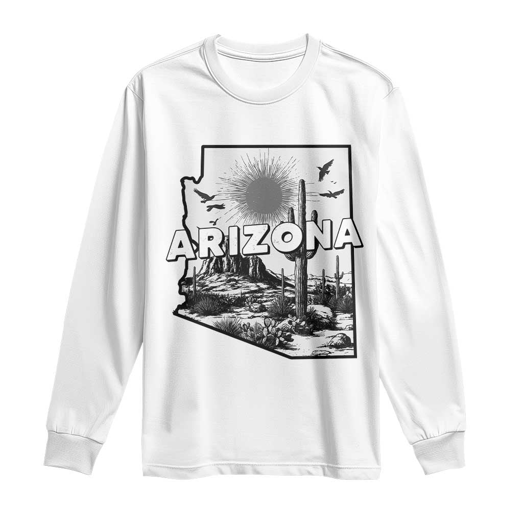 Arizona Cactus Vintage State Map Desert Gift Long Sleeve Shirt - Wonder Print Shop
