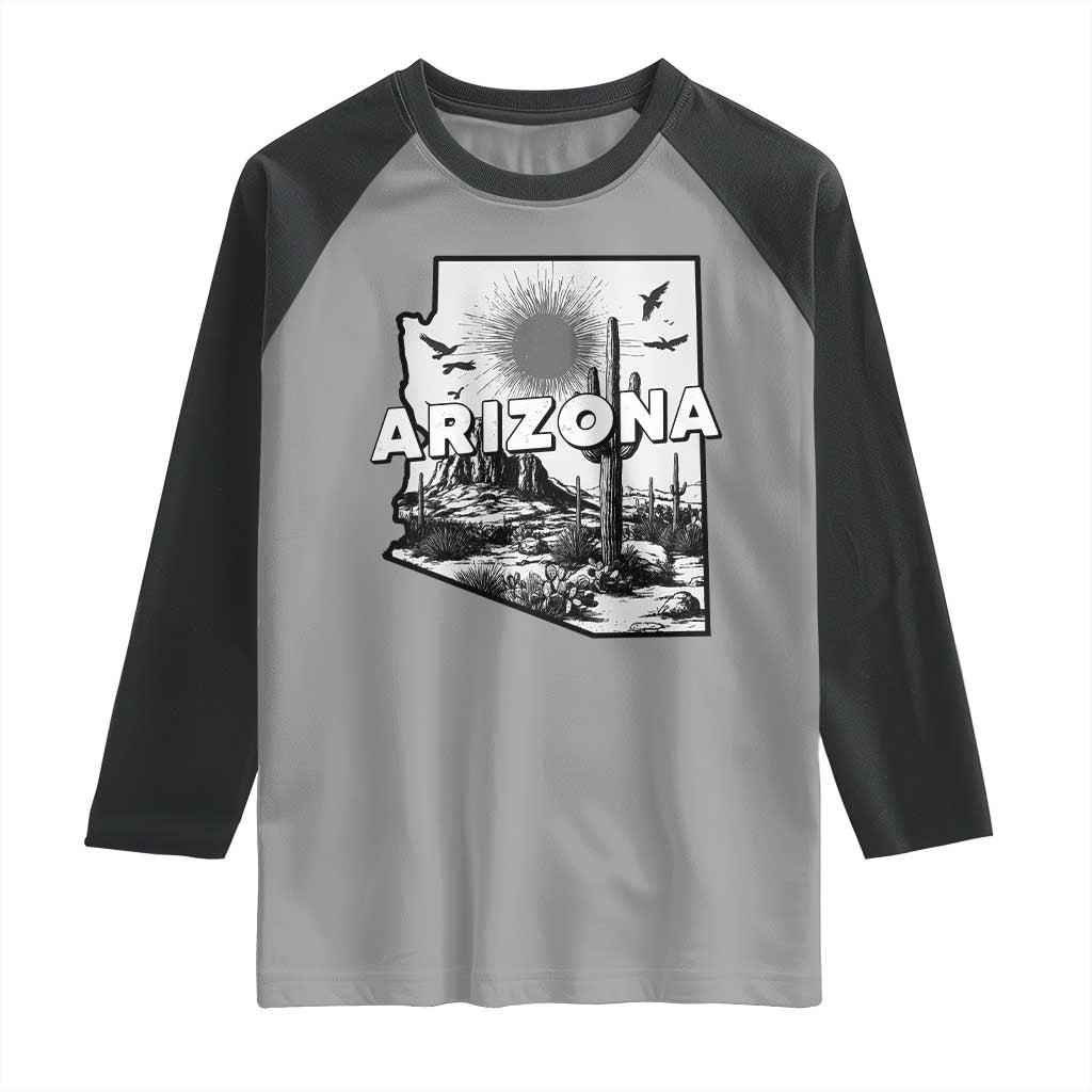 Arizona Cactus Vintage State Map Desert Gift Raglan Shirt - Wonder Print Shop
