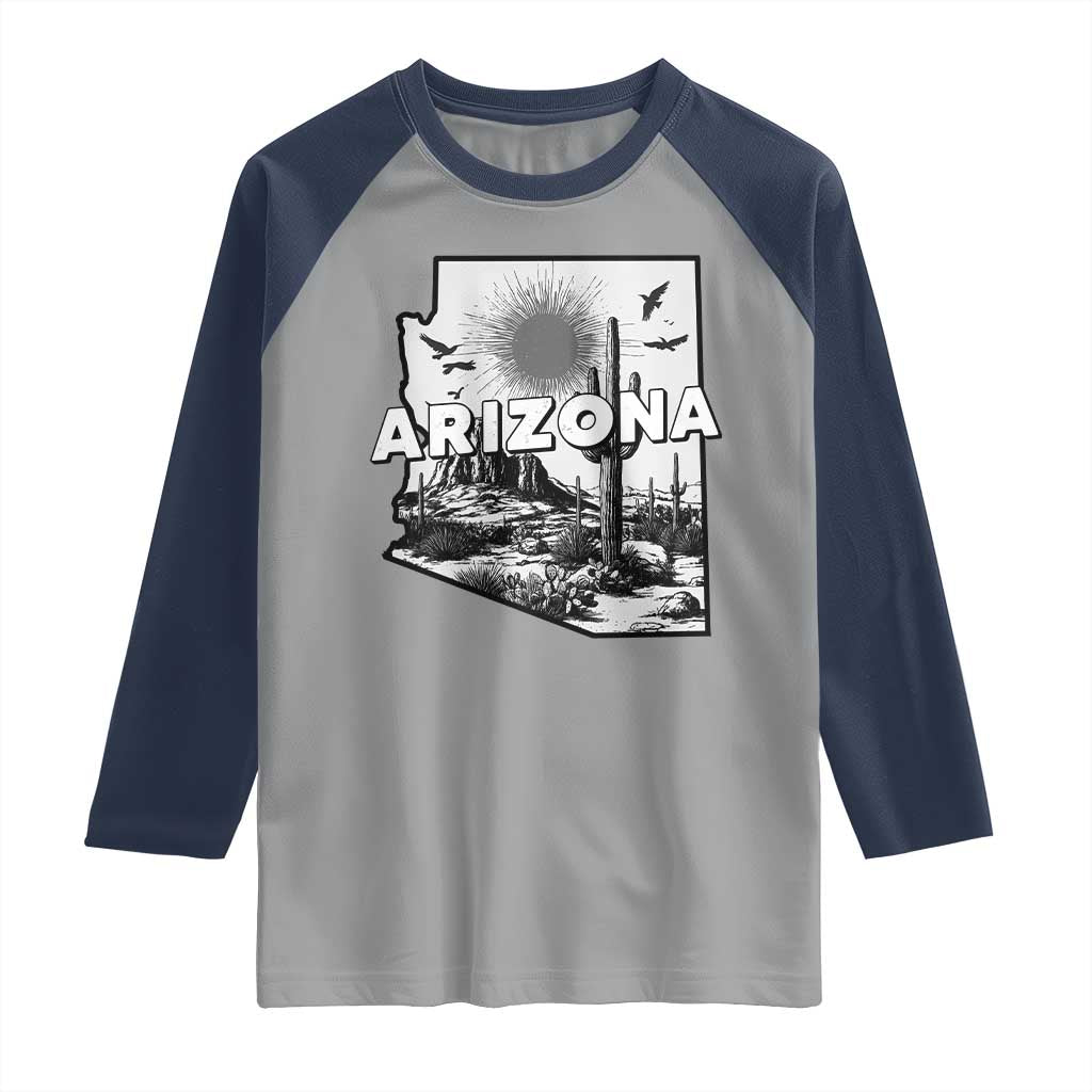 Arizona Cactus Vintage State Map Desert Gift Raglan Shirt - Wonder Print Shop