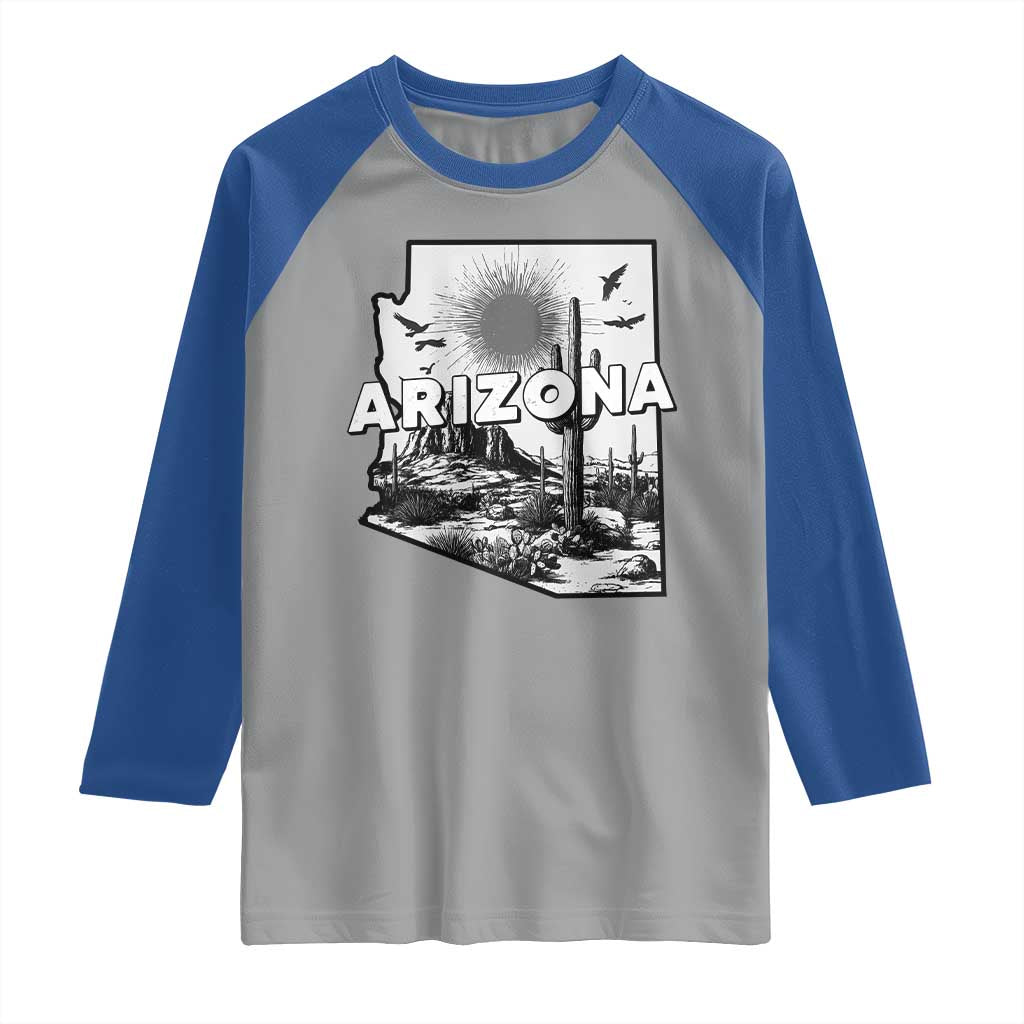 Arizona Cactus Vintage State Map Desert Gift Raglan Shirt - Wonder Print Shop