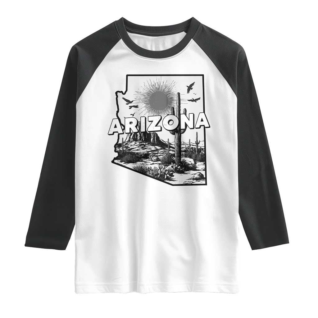 Arizona Cactus Vintage State Map Desert Gift Raglan Shirt - Wonder Print Shop