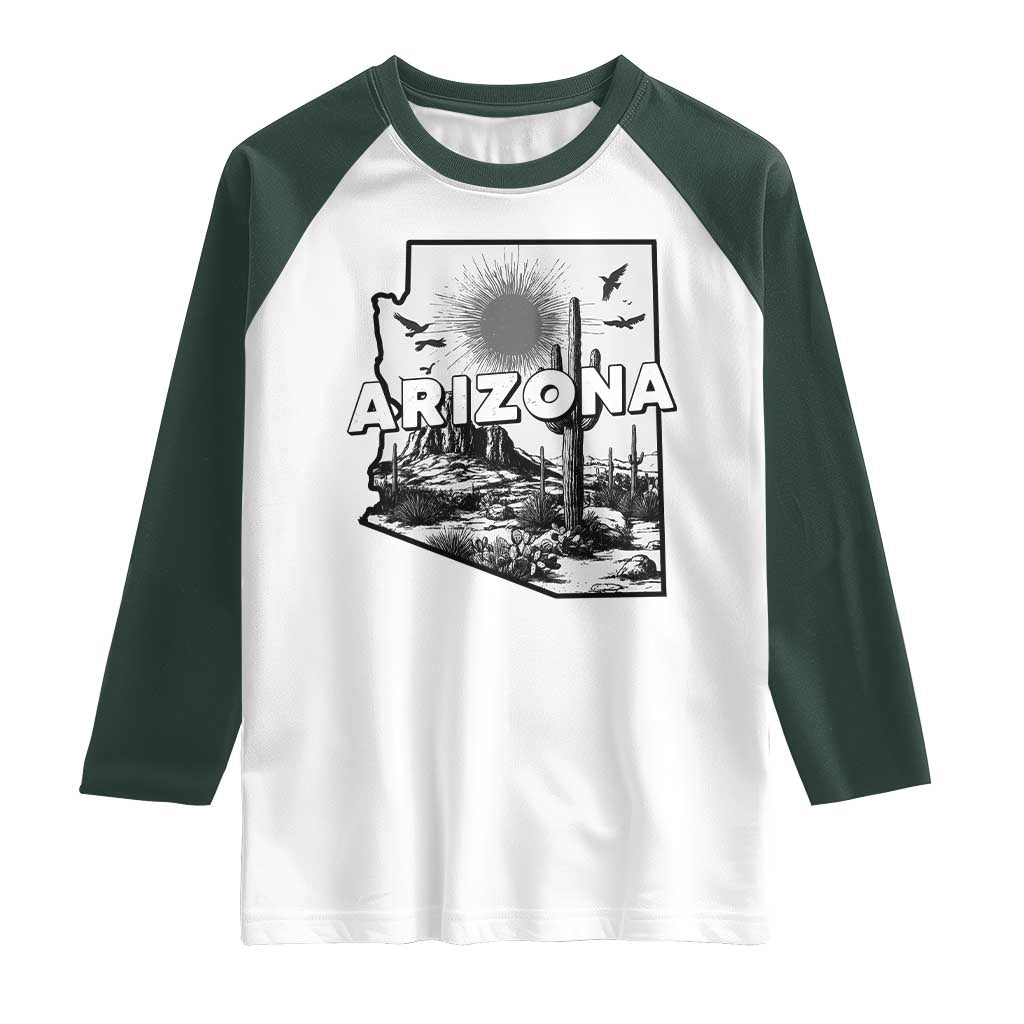 Arizona Cactus Vintage State Map Desert Gift Raglan Shirt - Wonder Print Shop