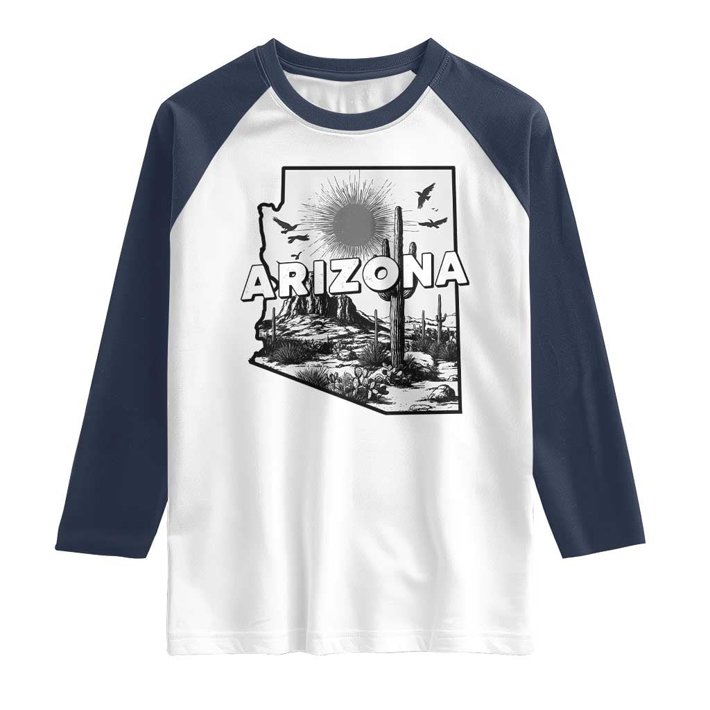 Arizona Cactus Vintage State Map Desert Gift Raglan Shirt - Wonder Print Shop