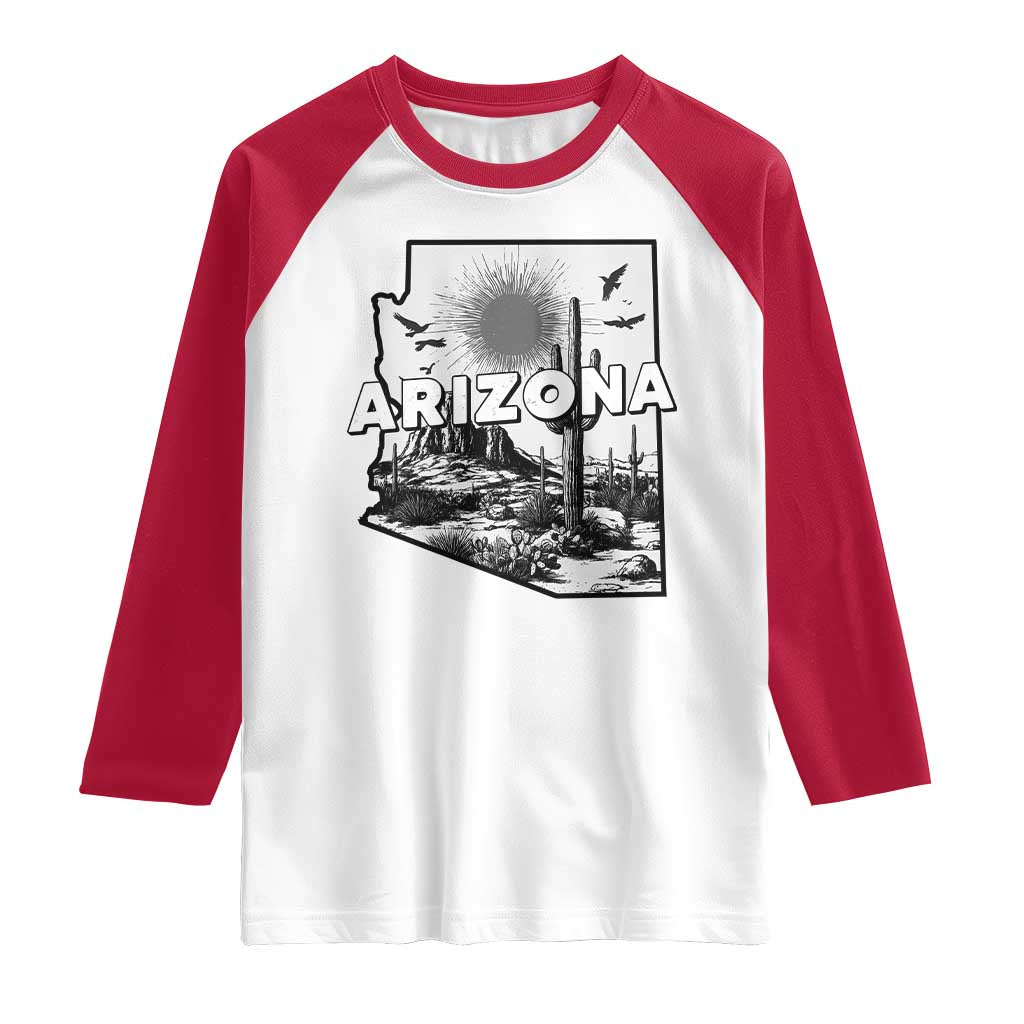 Arizona Cactus Vintage State Map Desert Gift Raglan Shirt - Wonder Print Shop