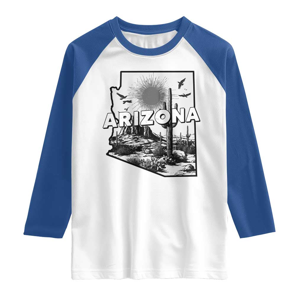 Arizona Cactus Vintage State Map Desert Gift Raglan Shirt - Wonder Print Shop