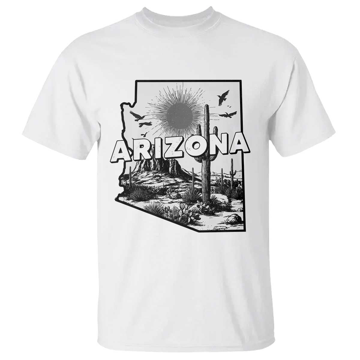 Arizona Cactus Vintage State Map Desert Gift T Shirt - Wonder Print Shop