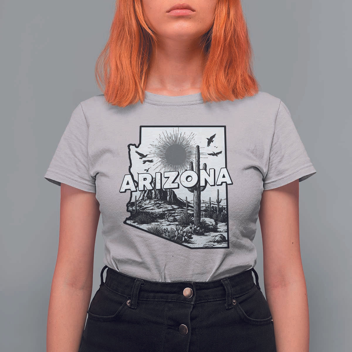 Arizona Cactus Vintage State Map Desert Gift T Shirt For Women - Wonder Print Shop
