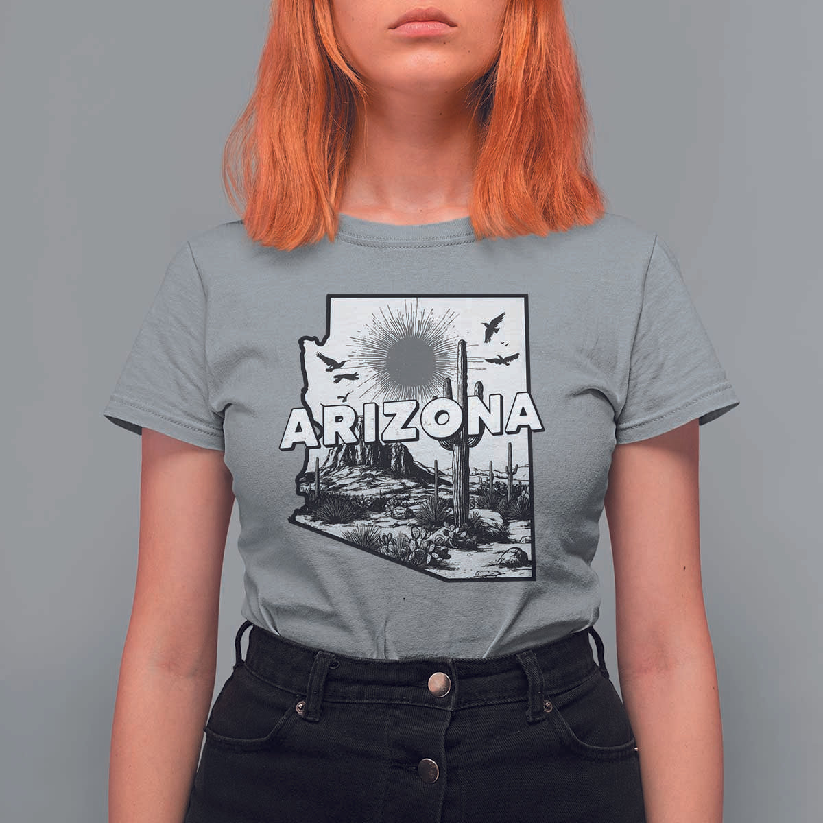 Arizona Cactus Vintage State Map Desert Gift T Shirt For Women - Wonder Print Shop
