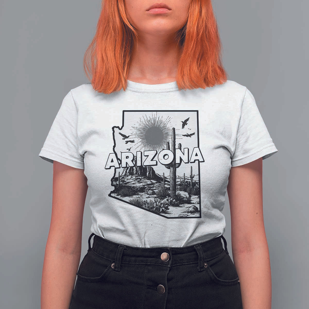 Arizona Cactus Vintage State Map Desert Gift T Shirt For Women - Wonder Print Shop