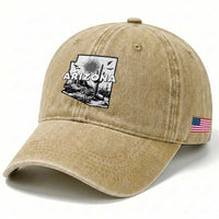 Arizona Cactus Vintage State Map Desert Gift Washed Cotton Baseball Cap