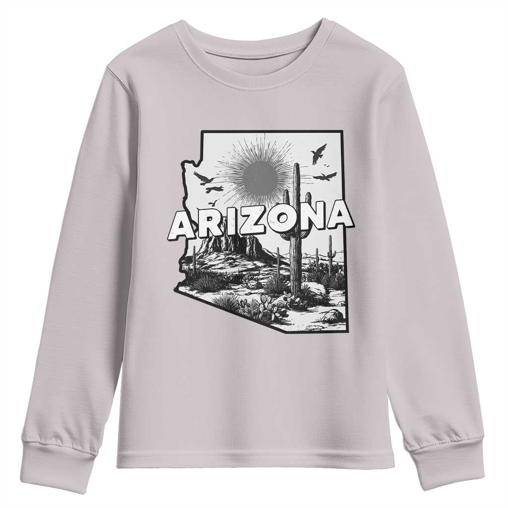 Arizona Cactus Vintage State Map Desert Gift Youth Sweatshirt - Wonder Print Shop