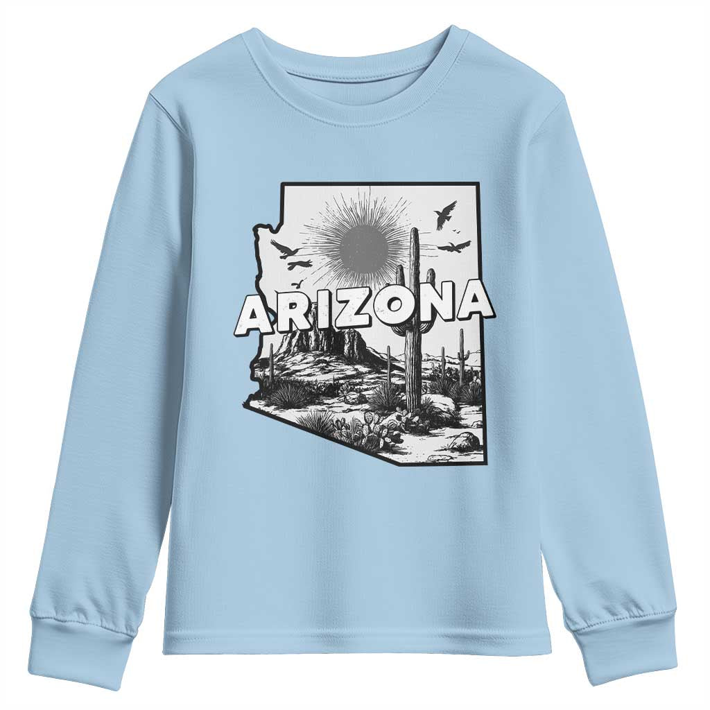 Arizona Cactus Vintage State Map Desert Gift Youth Sweatshirt - Wonder Print Shop