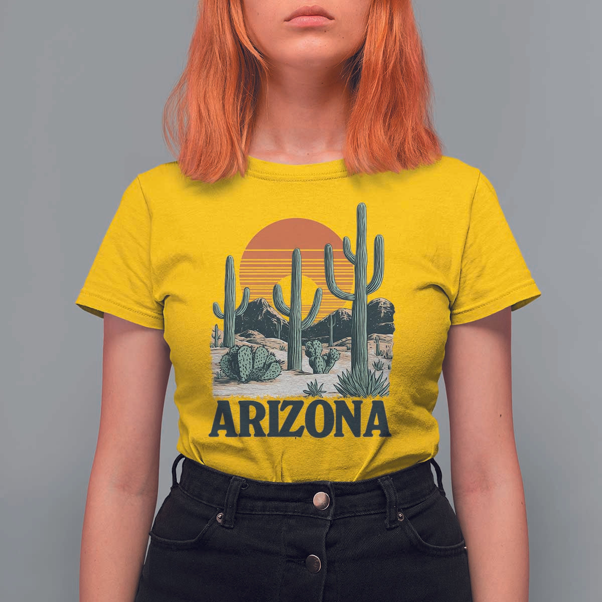 Arizona Desert Sunset T Shirt For Women Vintage Cactus Grand Canyon State Gift - Wonder Print Shop