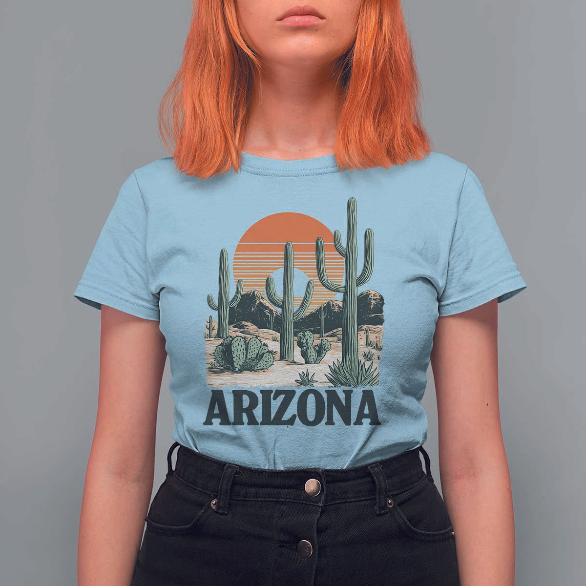 Arizona Desert Sunset T Shirt For Women Vintage Cactus Grand Canyon State Gift - Wonder Print Shop