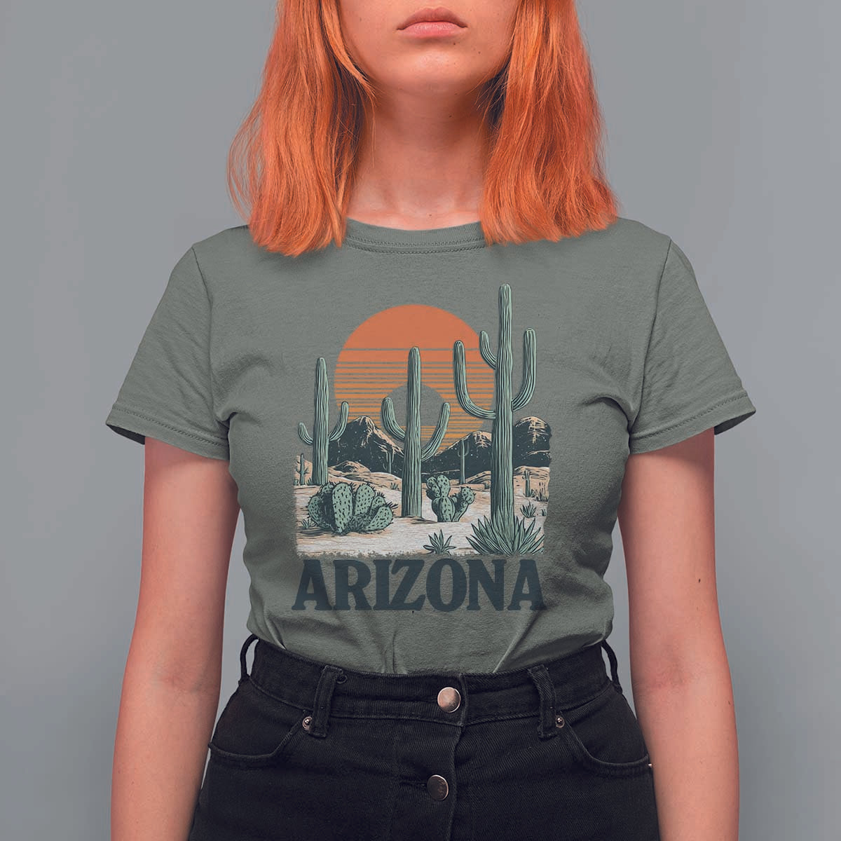 Arizona Desert Sunset T Shirt For Women Vintage Cactus Grand Canyon State Gift - Wonder Print Shop