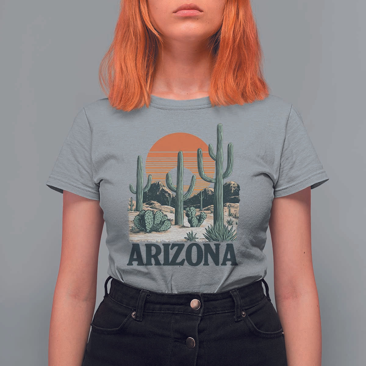 Arizona Desert Sunset T Shirt For Women Vintage Cactus Grand Canyon State Gift - Wonder Print Shop