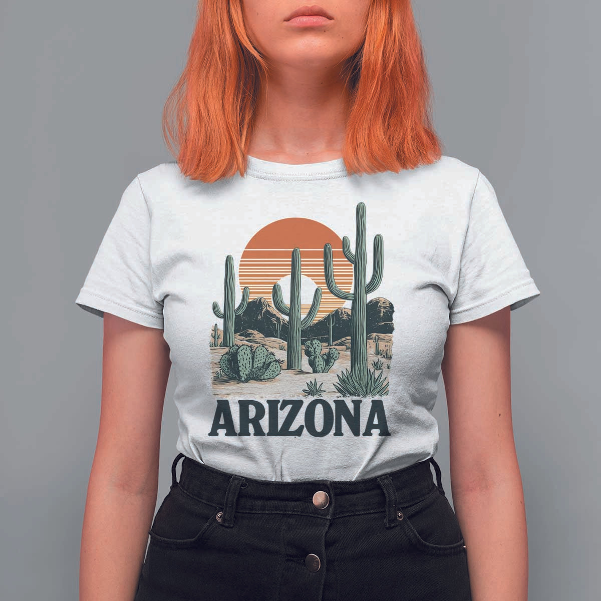 Arizona Desert Sunset T Shirt For Women Vintage Cactus Grand Canyon State Gift - Wonder Print Shop