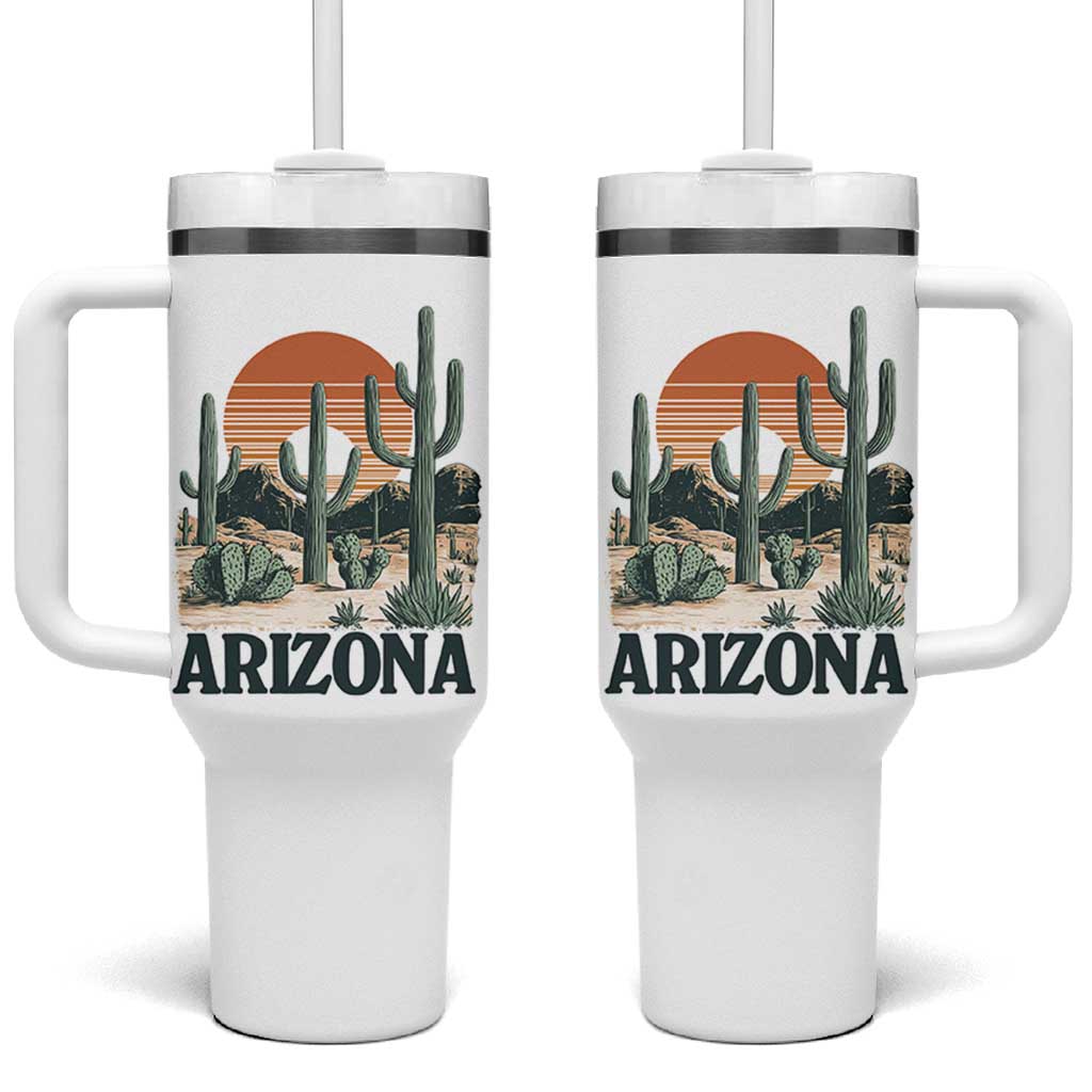 Arizona Desert Sunset Tumbler With Handle Vintage Cactus Grand Canyon State Gift - Wonder Print Shop