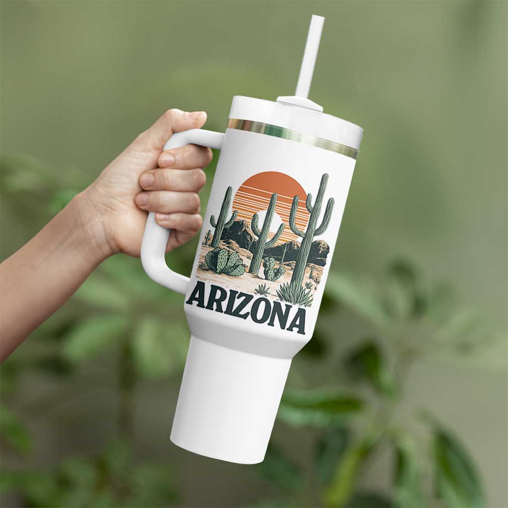 Arizona Desert Sunset Tumbler With Handle Vintage Cactus Grand Canyon State Gift - Wonder Print Shop