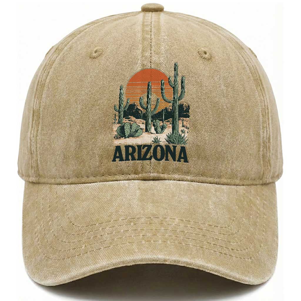 Arizona Desert Sunset Washed Cotton Baseball Cap Vintage Cactus Grand Canyon State Gift TS12