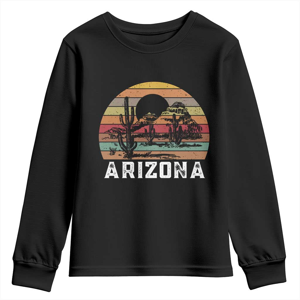 Arizona Youth Sweatshirt Retro Desert Landscape Cactus Lover Gift - Wonder Print Shop