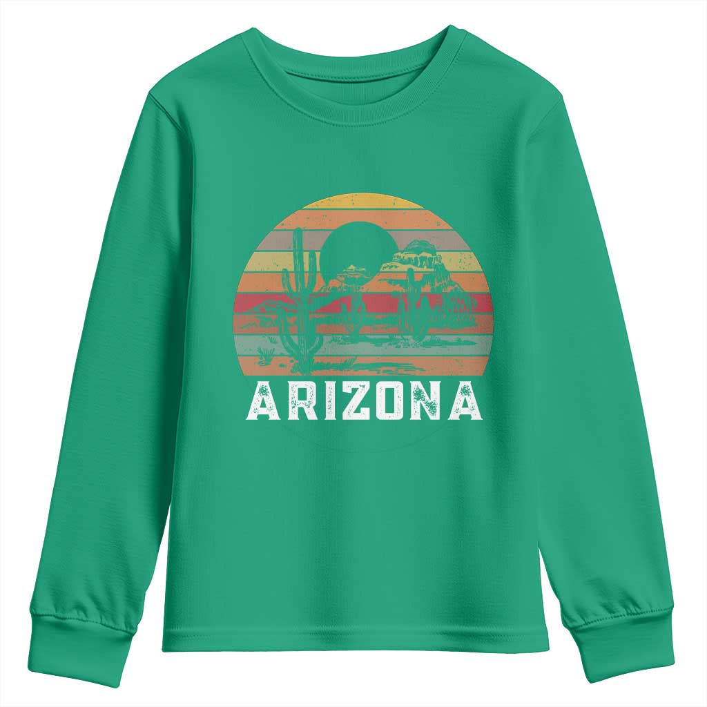Arizona Youth Sweatshirt Retro Desert Landscape Cactus Lover Gift - Wonder Print Shop