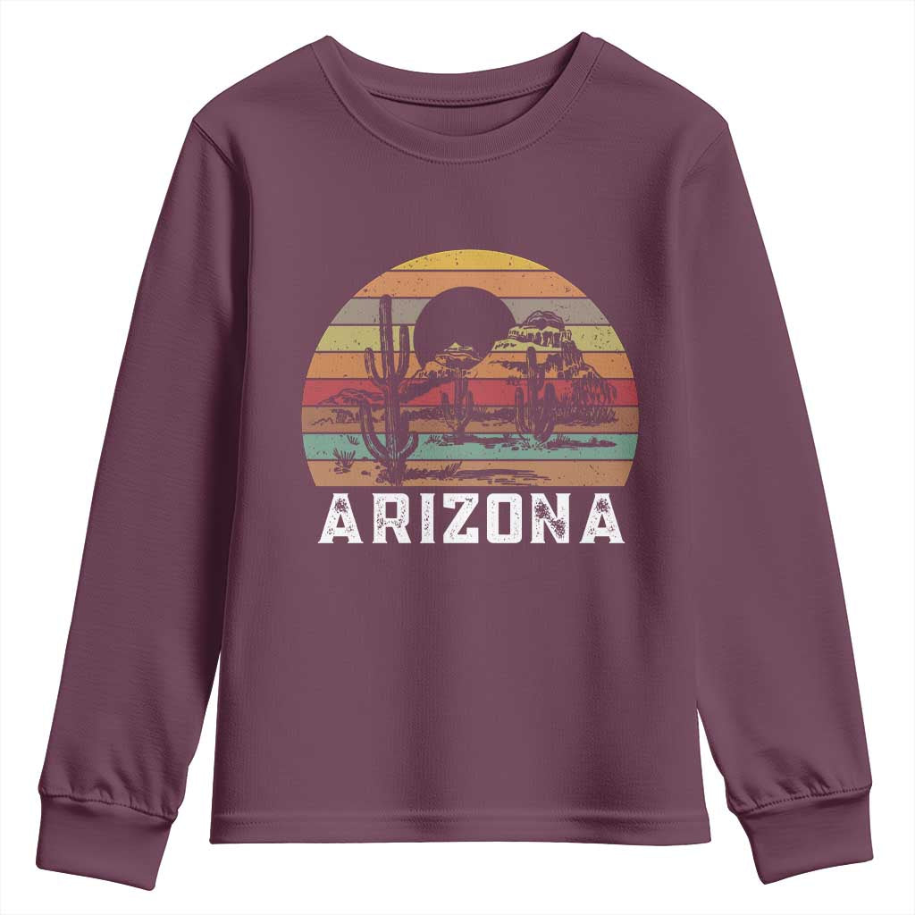 Arizona Youth Sweatshirt Retro Desert Landscape Cactus Lover Gift - Wonder Print Shop