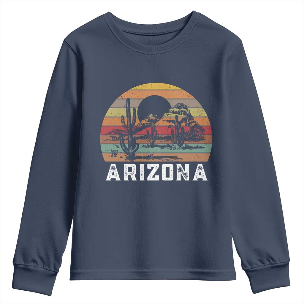 Arizona Youth Sweatshirt Retro Desert Landscape Cactus Lover Gift - Wonder Print Shop