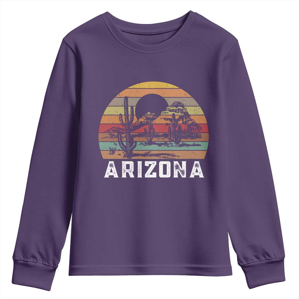 Arizona Youth Sweatshirt Retro Desert Landscape Cactus Lover Gift - Wonder Print Shop