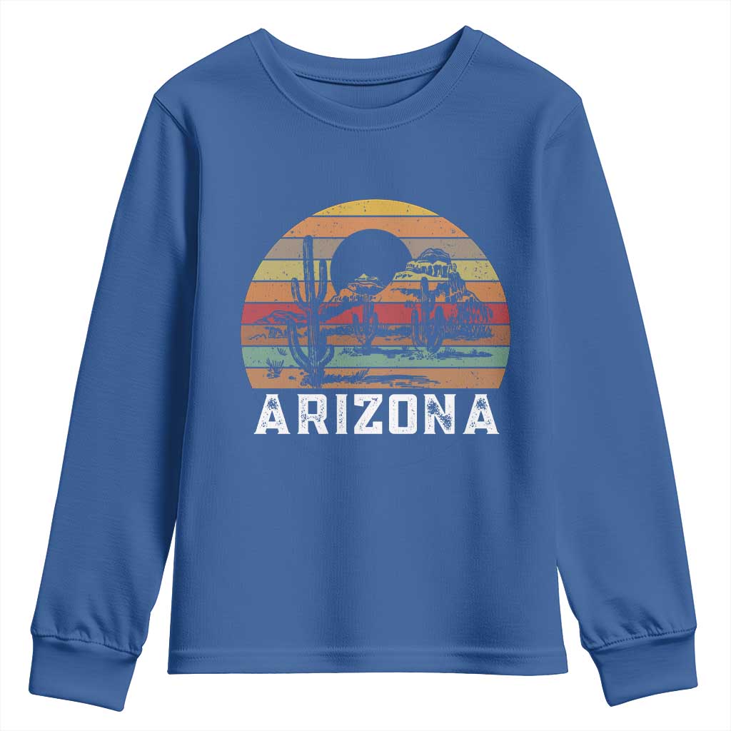 Arizona Youth Sweatshirt Retro Desert Landscape Cactus Lover Gift - Wonder Print Shop