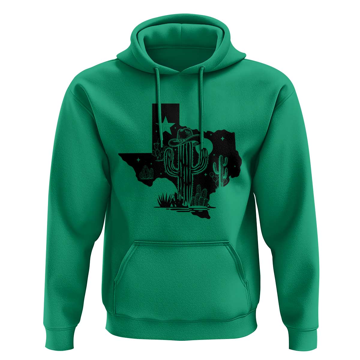 Western Pride Gift Hoodie Cactus Texas Map With Cowboy Hat - Wonder Print Shop
