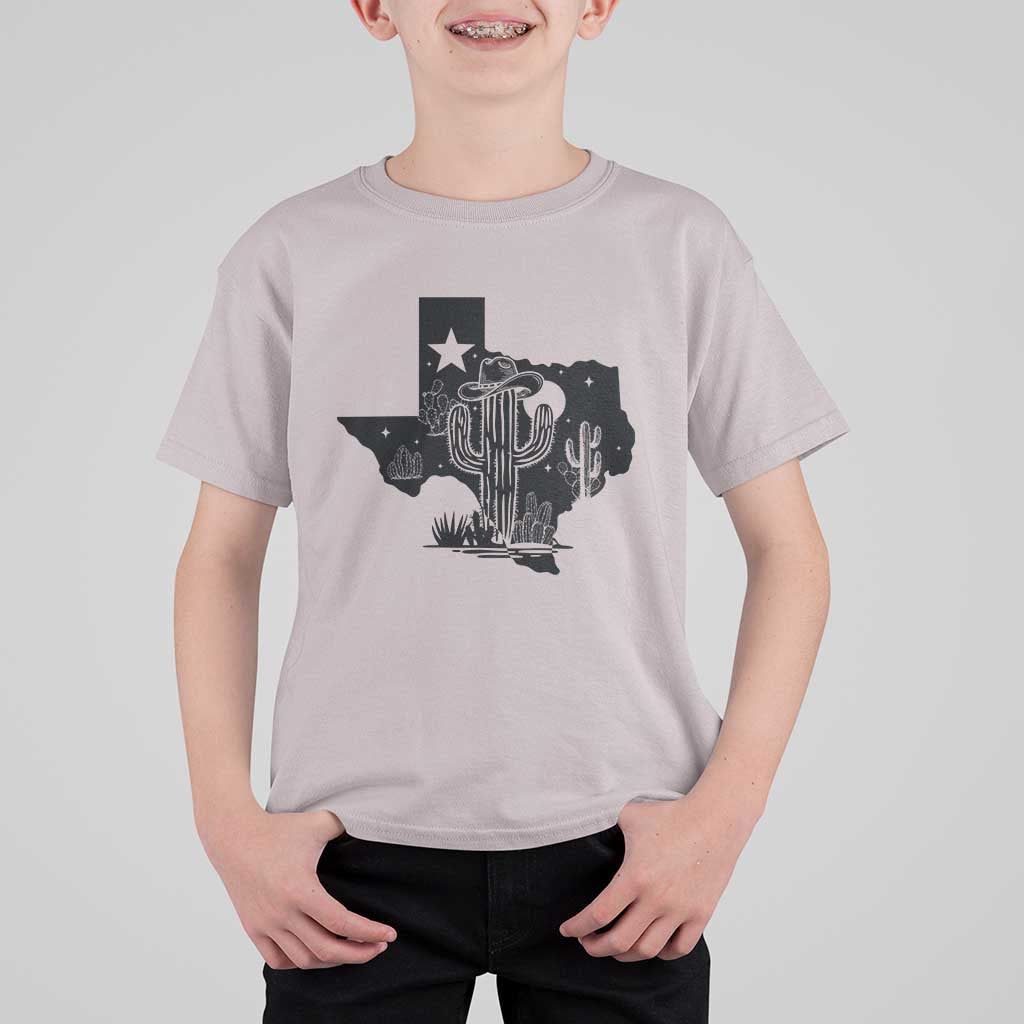 Western Pride Gift T Shirt For Kid Cactus Texas Map With Cowboy Hat - Wonder Print Shop