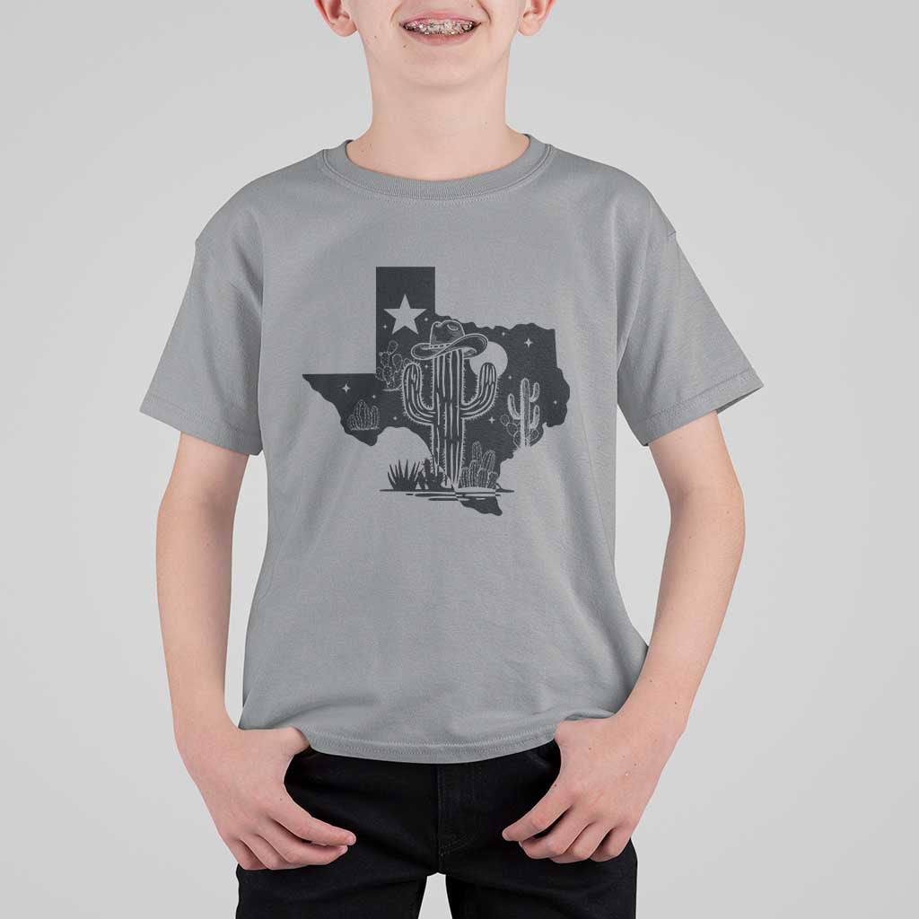 Western Pride Gift T Shirt For Kid Cactus Texas Map With Cowboy Hat - Wonder Print Shop