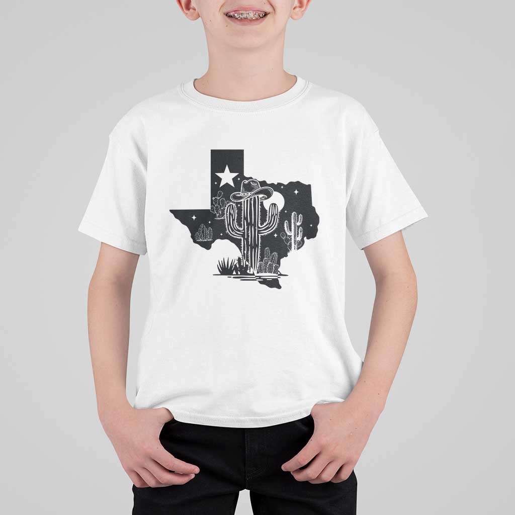 Western Pride Gift T Shirt For Kid Cactus Texas Map With Cowboy Hat - Wonder Print Shop