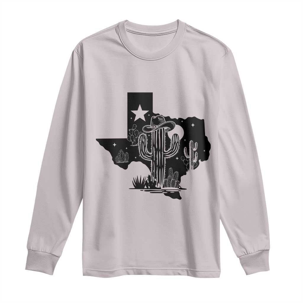 Western Pride Gift Long Sleeve Shirt Cactus Texas Map With Cowboy Hat - Wonder Print Shop