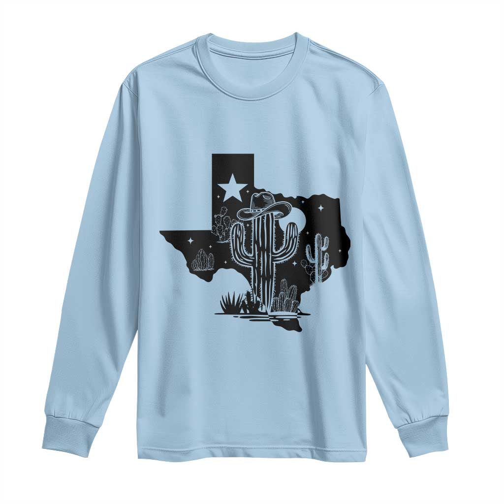 Western Pride Gift Long Sleeve Shirt Cactus Texas Map With Cowboy Hat - Wonder Print Shop