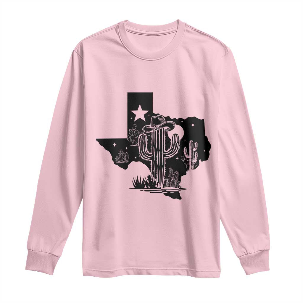 Western Pride Gift Long Sleeve Shirt Cactus Texas Map With Cowboy Hat - Wonder Print Shop