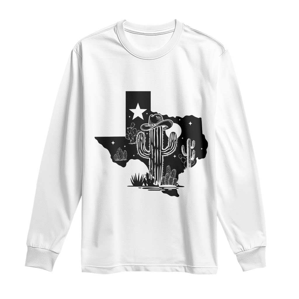 Western Pride Gift Long Sleeve Shirt Cactus Texas Map With Cowboy Hat - Wonder Print Shop