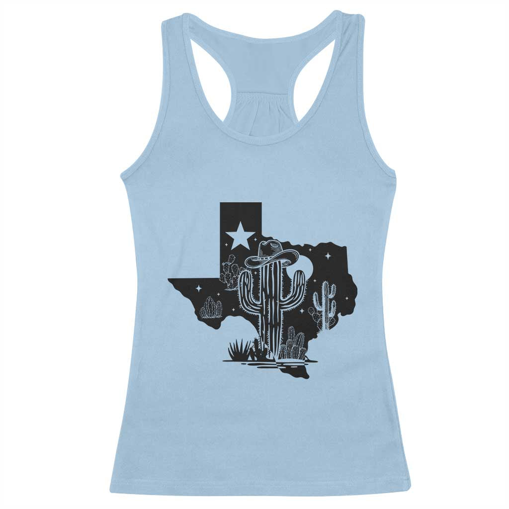Western Pride Gift Racerback Tank Top Cactus Texas Map With Cowboy Hat - Wonder Print Shop