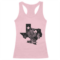 Western Pride Gift Racerback Tank Top Cactus Texas Map With Cowboy Hat - Wonder Print Shop