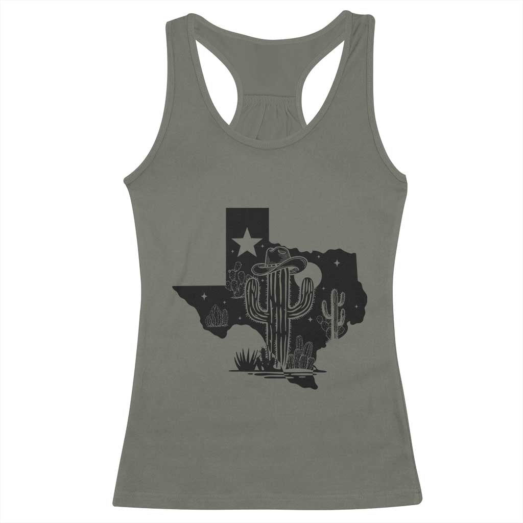 Western Pride Gift Racerback Tank Top Cactus Texas Map With Cowboy Hat - Wonder Print Shop