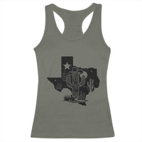 Western Pride Gift Racerback Tank Top Cactus Texas Map With Cowboy Hat - Wonder Print Shop