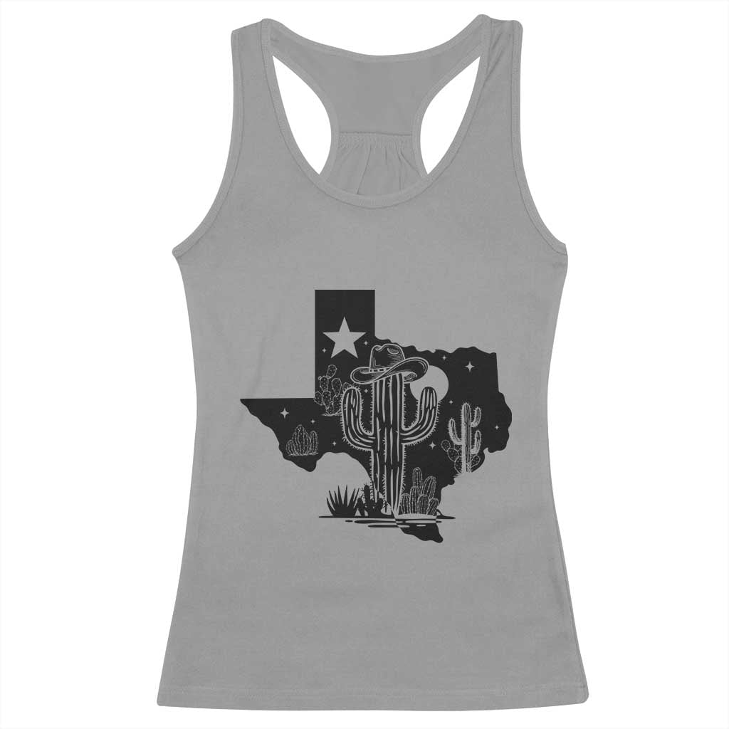 Western Pride Gift Racerback Tank Top Cactus Texas Map With Cowboy Hat - Wonder Print Shop