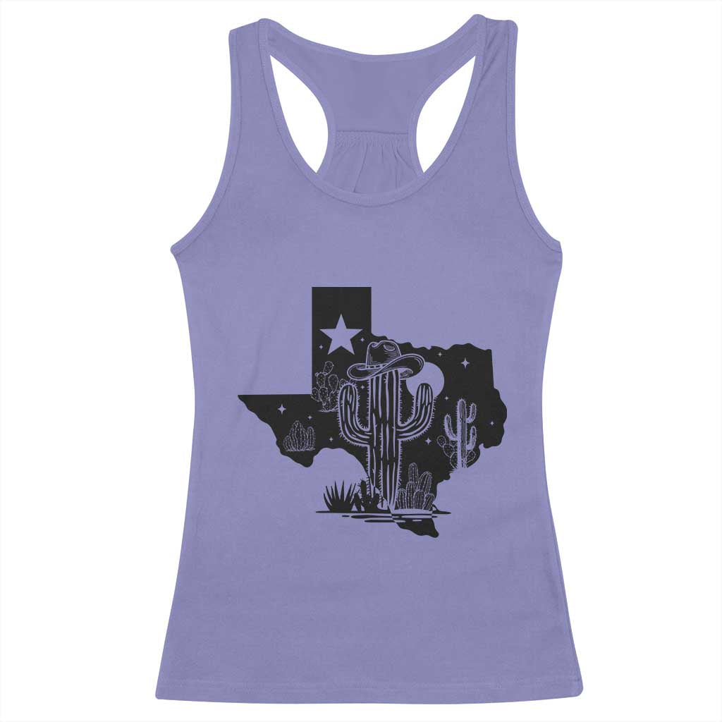 Western Pride Gift Racerback Tank Top Cactus Texas Map With Cowboy Hat - Wonder Print Shop