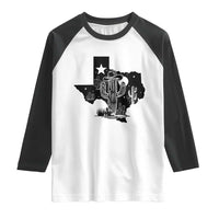 Western Pride Gift Raglan Shirt Cactus Texas Map With Cowboy Hat - Wonder Print Shop