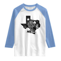 Western Pride Gift Raglan Shirt Cactus Texas Map With Cowboy Hat - Wonder Print Shop