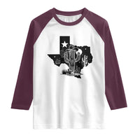 Western Pride Gift Raglan Shirt Cactus Texas Map With Cowboy Hat - Wonder Print Shop