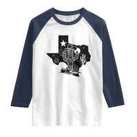 Western Pride Gift Raglan Shirt Cactus Texas Map With Cowboy Hat - Wonder Print Shop