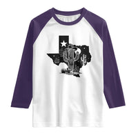 Western Pride Gift Raglan Shirt Cactus Texas Map With Cowboy Hat - Wonder Print Shop