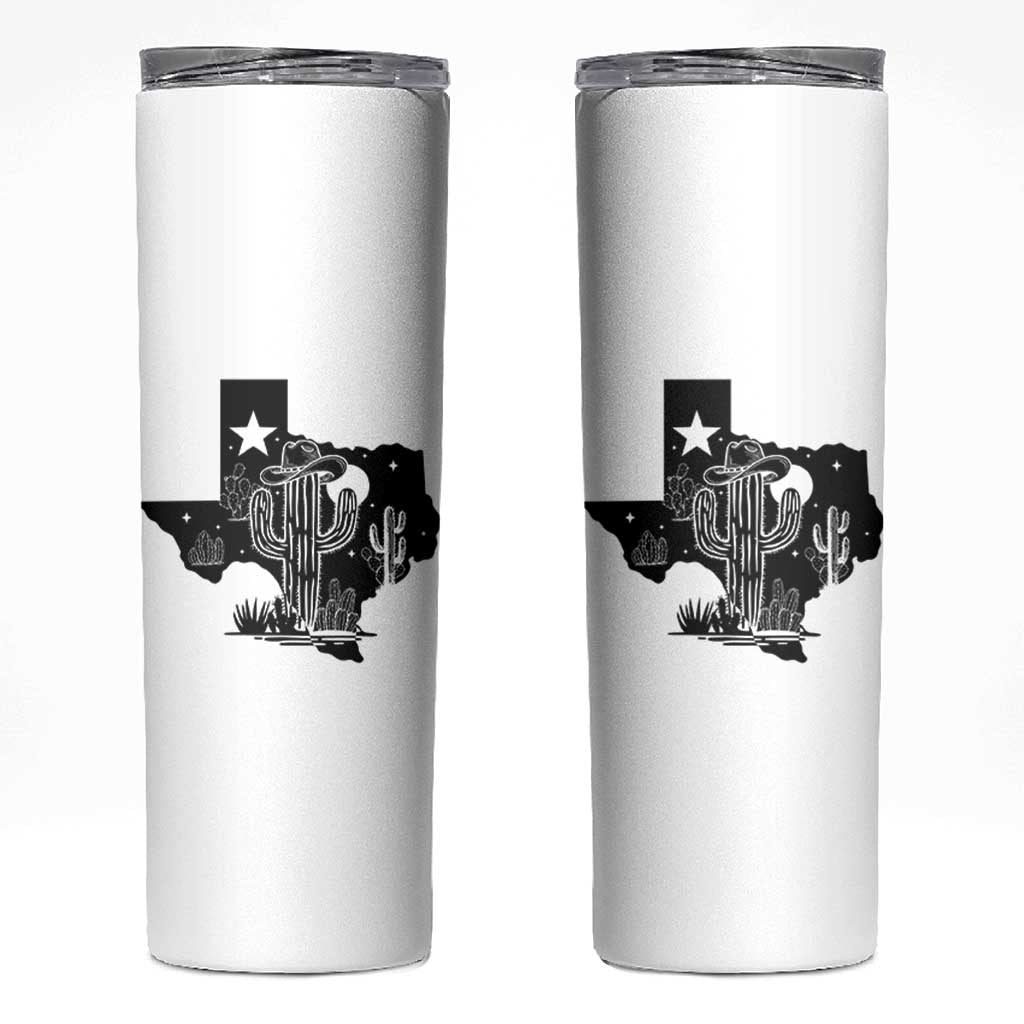 Western Pride Gift Skinny Tumbler Cactus Texas Map With Cowboy Hat - Wonder Print Shop
